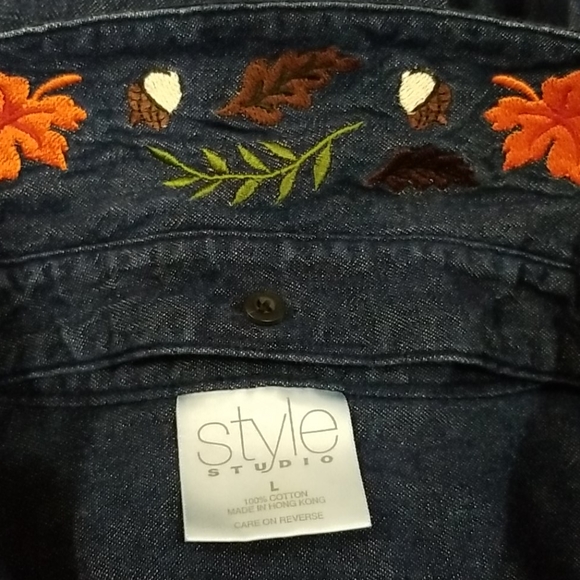 Style studio blue denim embroidered collar shirt - Picture 13 of 13